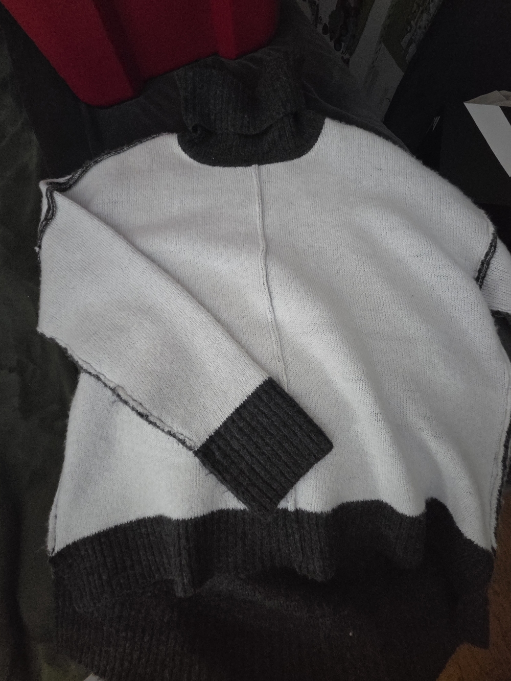 Sweet Romeo Two-Tone Black and White Cowl Neck Sweater